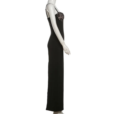 Lace Trim Sexy Backless Party Club Birthday Maxi Y2K Dress for Women Summer 2024 Sleeveless Bodycon Split Long Dresses Outfits - Smarsty