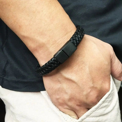 Retro Men Leather Bracelet Woven Multi Size Bangle - Smarsty
