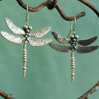 Vintage Dragonfly Dangle Earrings for Women in Silver Color - Smarsty