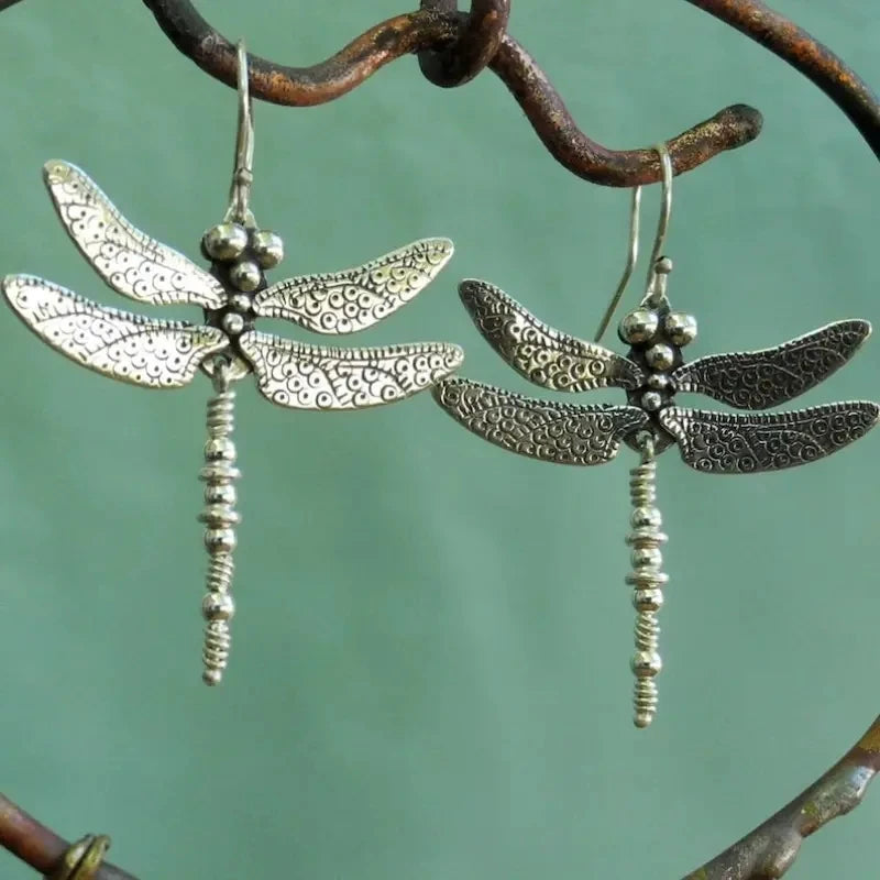 Vintage Dragonfly Dangle Earrings for Women in Silver Color - Smarsty