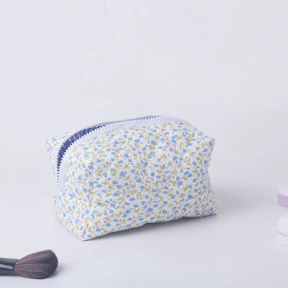 Storage Organizer Floral Puffy Quilted Makeup Bag Flower Printed Cosmetic Pouch Large Travel Cosmetic Bag Makeup Accessory - Smarsty