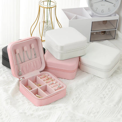 Travel Jewelry Box in Classic Black and Pink Leather - Smarsty
