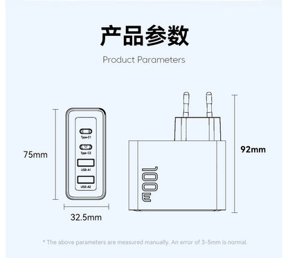 100W GaN USB3 C PD Charger For MacBook USKorea Plug - Smarsty
