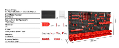 SucceBuy 30Bin Wall Mounted Storage Bins Parts Rack Organizer Garage with Wall Panels Hooks Plastic Shop Tool for Screw Nails