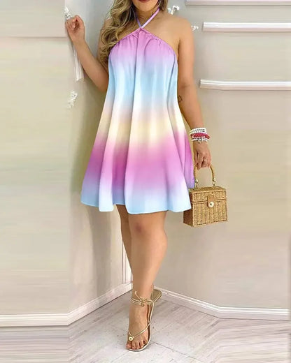 Tropical Print Halter Neck Dress, Vacation Style Backless Dress For Spring & Summer, Women's Clothing - Smarsty