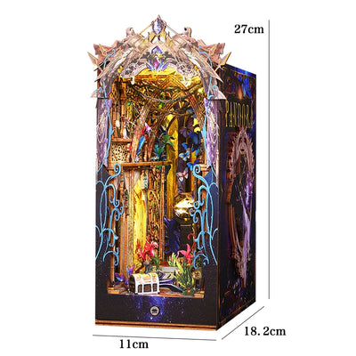 DIY Book Nook Shelf Insert Kit 3D Wooden Puzzle Doll House Assembly Building Model Bookends With Furniture LED Light Xmas Gifts by Smarsty
