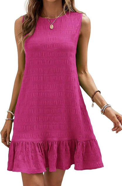 Solid Color Casual Loose Short Dresses For Women 2024 Fashion Summer Women's A-Line Midi Dress Elegant Vintage Female Dresses - Smarsty