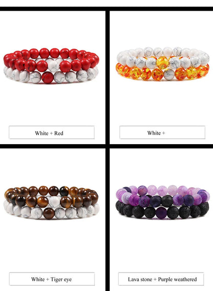 Couples Distance Lava Stone Yoga Bracelets Set - Smarsty