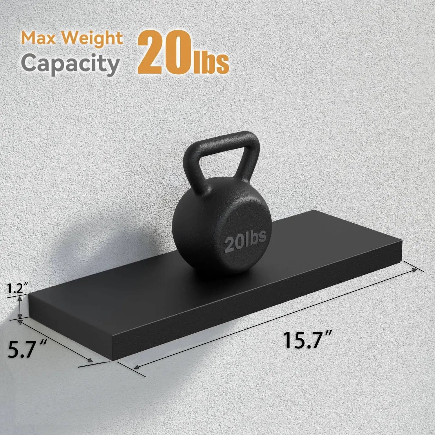 Bowillon White Floating Shelves for Wall Decor, Wall Mounted Shelves for Bedroom, Living Room, Kitchen, Bathroom Shelves Black