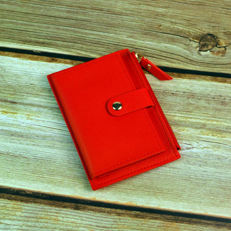 Ladies Fashion Solid Color Multi-slot Card Holder / Mini PU Leather Wallet - Smarsty