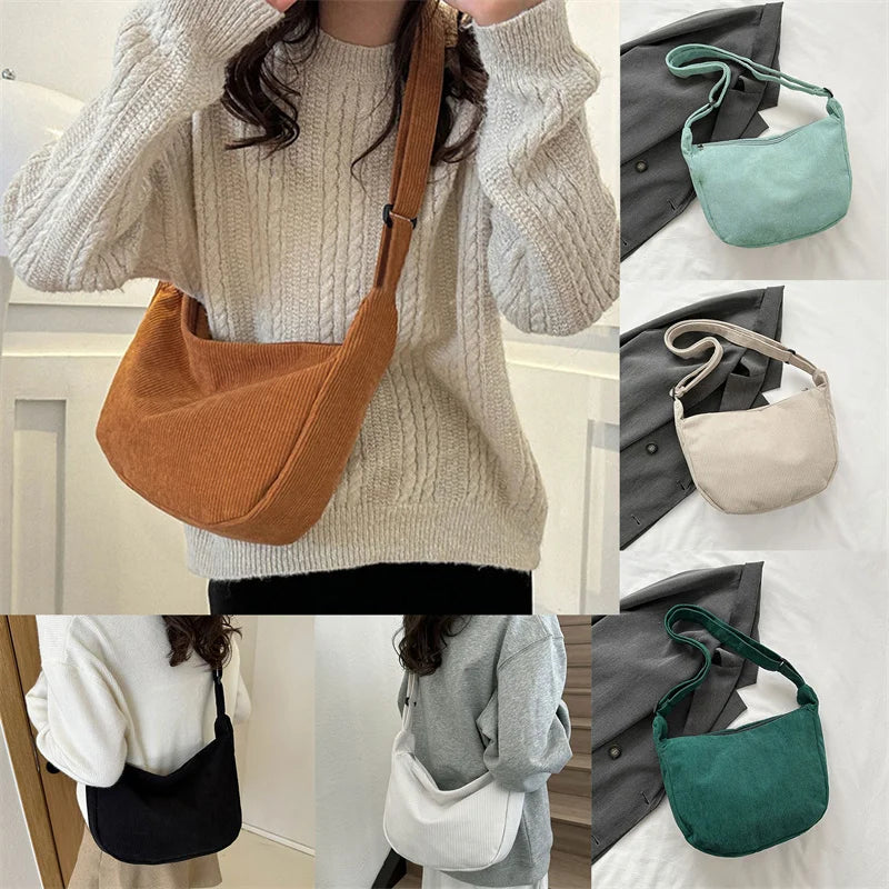 Corduroy Shoulder Bag Minimalist Crossbody For Women - Smarsty