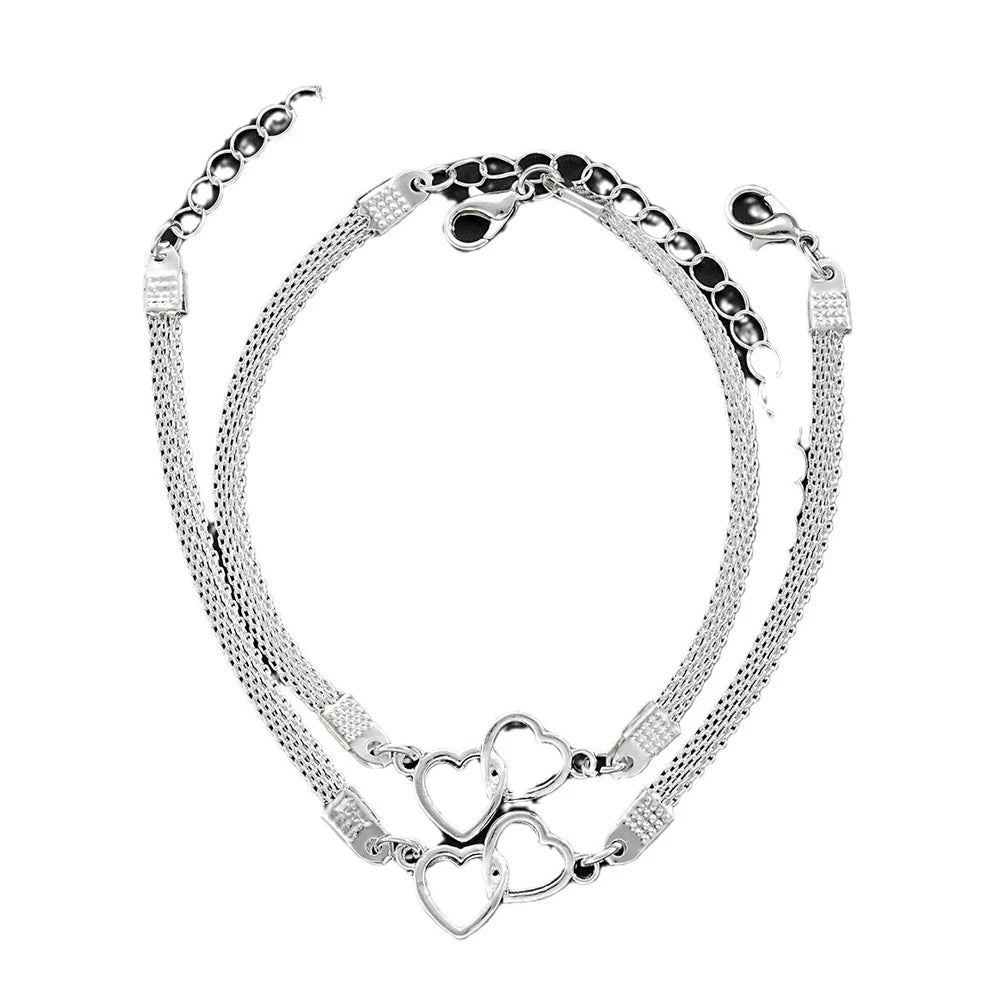Couple Heart Bracelets Set Silver Matching Jewelry Gift - Smarsty