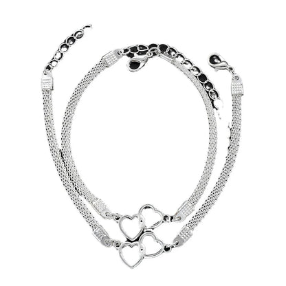 Couple Heart Bracelets Set Silver Matching Jewelry Gift - Smarsty