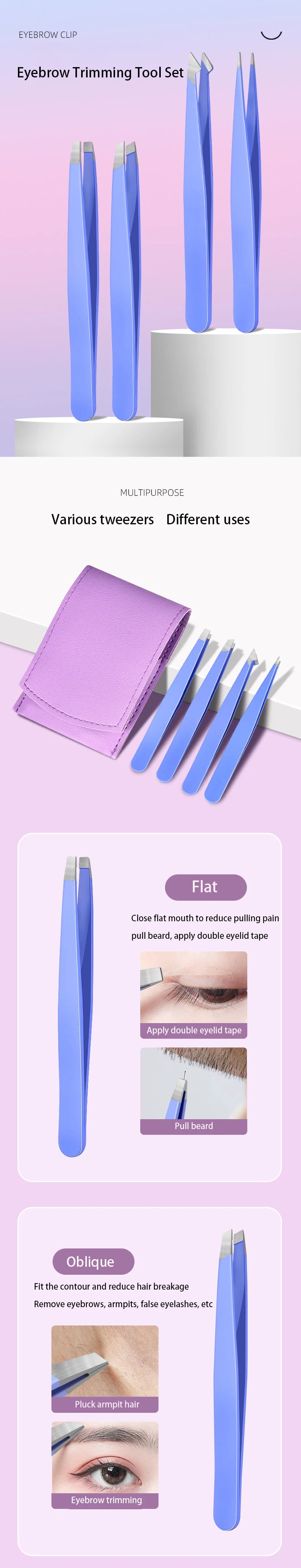 Colorful Stainless Steel Eyebrow Tweezers for Precision Hair Removal - Smarsty