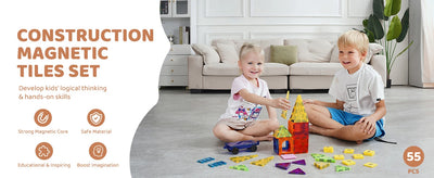 SucceBuy 55pcs Magnetic Building Blocks Construction Set Magnet Tiles Children Montessori Educational Game Toys for Kids Gifts