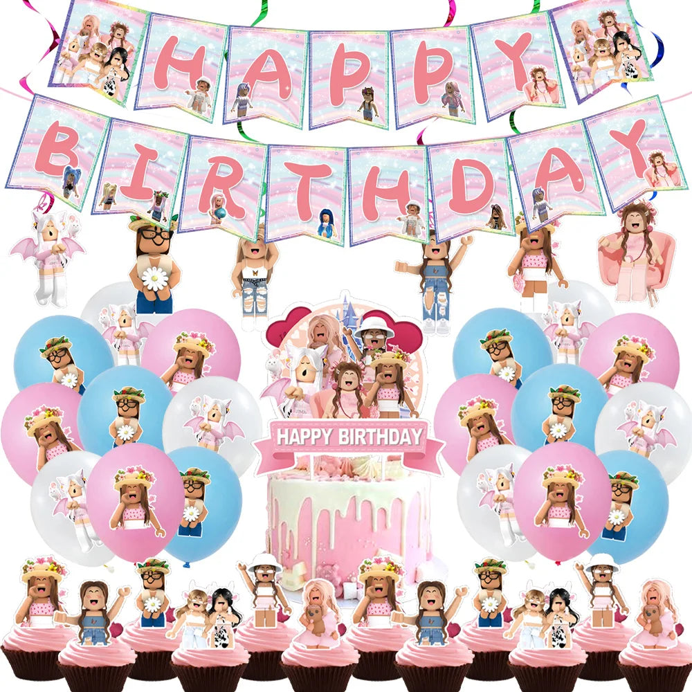 Pink Roblox Birthday Party Decorations Tableware Set - Smarsty