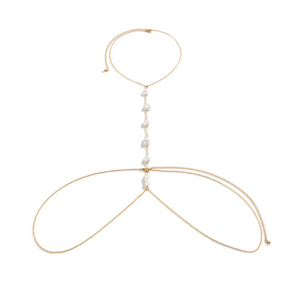 Boho Pearl Cross Chest Belly Chain Jewelry - Smarsty