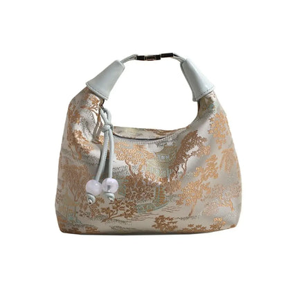 Embroidered Chinese Style Canvas Handbag With Zipper - Smarsty