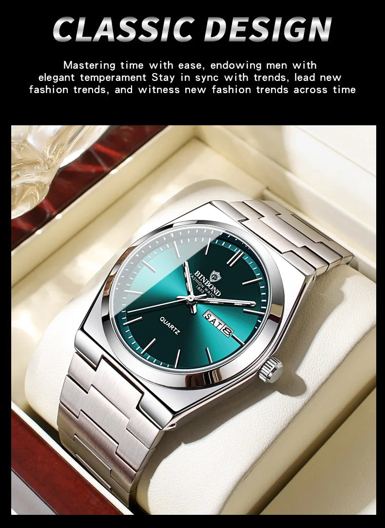 Luxury Stainless Steel Men's Watch with Double Calendar - Smarsty