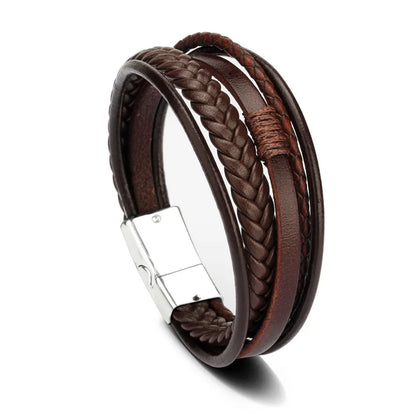 Trendy Leather Bracelets For Men Multilayer Braided Rope - Smarsty