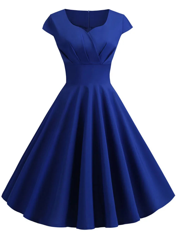 Pink Summer Dress Women V Neck Vintage Robe Elegant Retro pin up Party Office Midi Dresses - Smarsty
