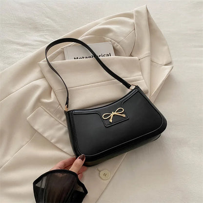 Metal Bow Shoulder Bag For Women With Classic Baguette - Smarsty