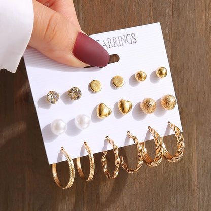 Vintage Gold Pearl Geometry Dangle Earrings for Women - Smarsty
