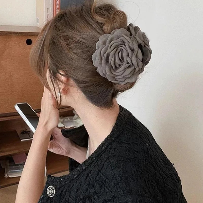 French Fabric Rose Hair Claw Clip Elegant Gift For Women - Smarsty