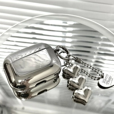Luxury Silver Earphone Case with Heart Keyring - Smarsty