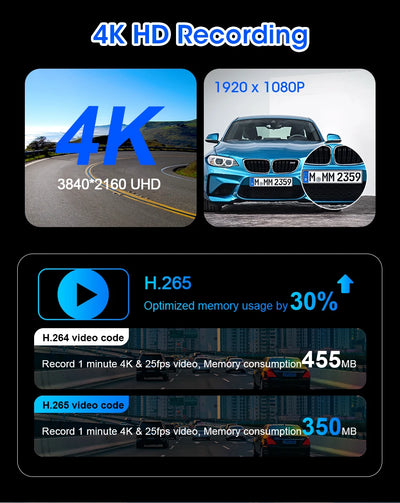 4K Dash Cam Dual Lens Car DVR With Wireless CarPlay - Smarsty