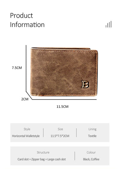 New Retro Men Leather Wallets Small Money Purses Design Dollar Price Top Men Thin Wallet With Coin Bag Zipper - Smarsty
