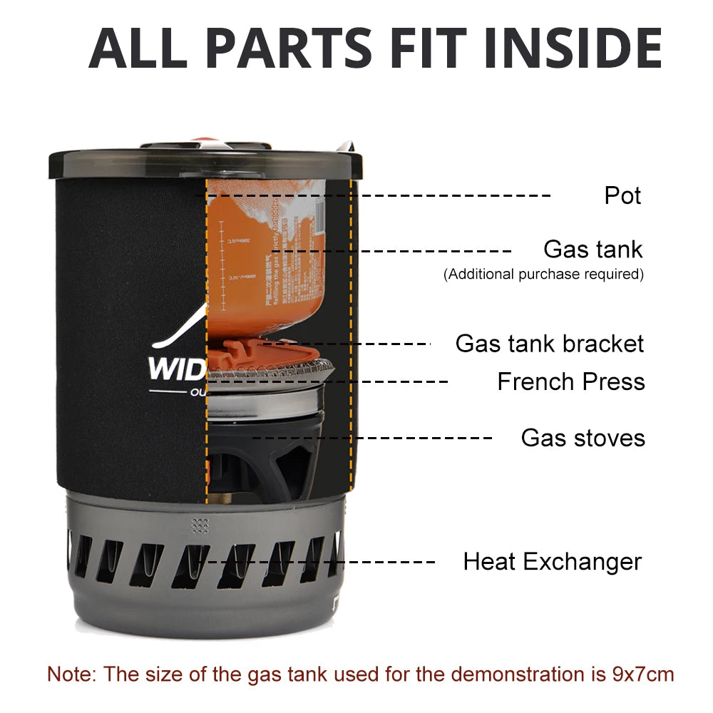 Widesea Camping Cooking System with Heat Exchanger Outdoor Gas Stove Burner Tourist Coffee Pot Cup Cookware Tableware Tourism by Smarsty