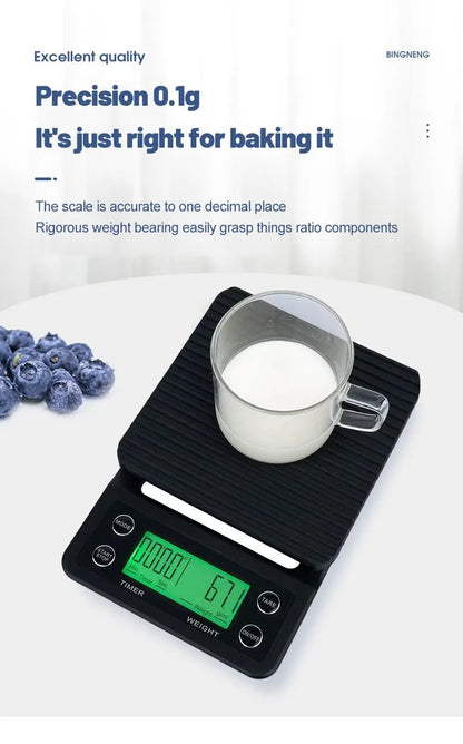 Black Precision Coffee Scale With Timer 0.1g Accuracy - Smarsty