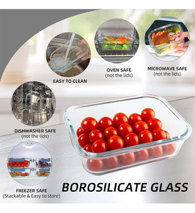 16-Piece Glass Food Storage Containers Set, Leakproof Airtight BPA-Free, Microwave & Oven Safe, Stackable Kitchen Organizers wit