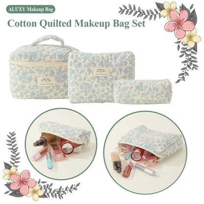 1pcs Cute Quilted Cotton Makeup Bag Women Zipper Cosmetic Organizer Cloth Handbag Box Shape Portable Toiletry Case for Girls - Smarsty