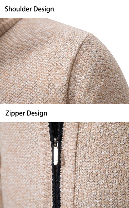Autumn And Winter New Jersey Men's Casual Sports Coat Solid Color Stand Collar Wweater Grab Fleece Warm Zipper Cardigan - Smarsty