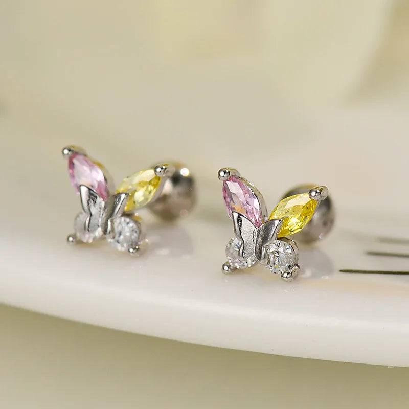 925 Silver Tragus Piercing Helix Studs Butterfly Heart - Smarsty