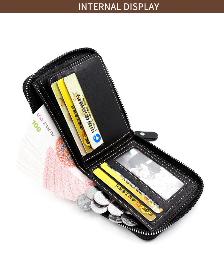 New Men Zipper Wallets Short Card Holder Vintage Male Wallet High Quality PU Leather Classic Coin Pocket Wallet For Boys - Smarsty