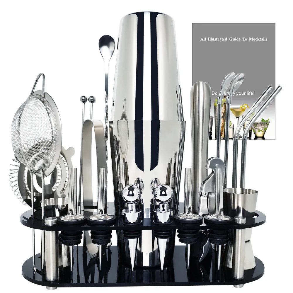 Boston Cocktail Shaker Bar Tool Set with Holder - Smarsty