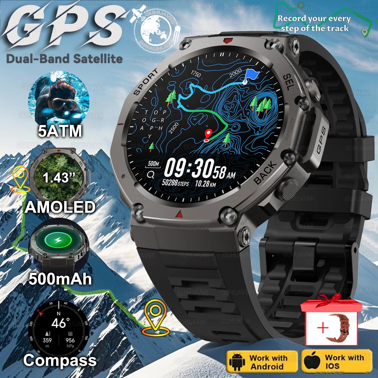 T-Rex 3 GPS Smart Watch with Altimeter and Waterproof Design - Smarsty
