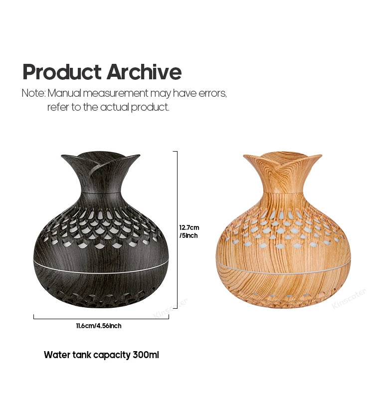 Wood Grain USB Humidifier 300ml for Hydration - Smarsty