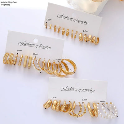 Vintage Geometric Hoop Earrings Set for Women - Smarsty