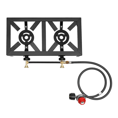 8000W Portable Double Burner Outdoor Gas Stove Propane Cooker with Adjustable 0-10Psi Regulator Hose for Patio Camping, BBQ