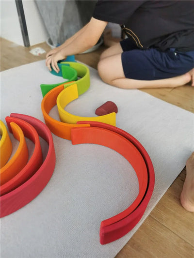 High Quality Wooden Toys Lime Wood Rainbow Arch Stacking Blocks Building Semi Color Sorting Peg Dolls Balls Slat for Kids Play - Smarsty