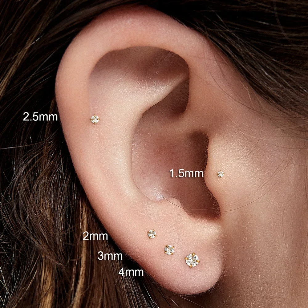 316L Stainless Steel Tiny CZ Cartilage Stud Earrings - Smarsty