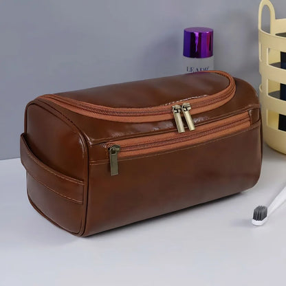 Stylish Embossed Leather Travel Cosmetic Organizer - Hook Design, Roomy Interior for Toiletries and Makeup zwq - Smarsty