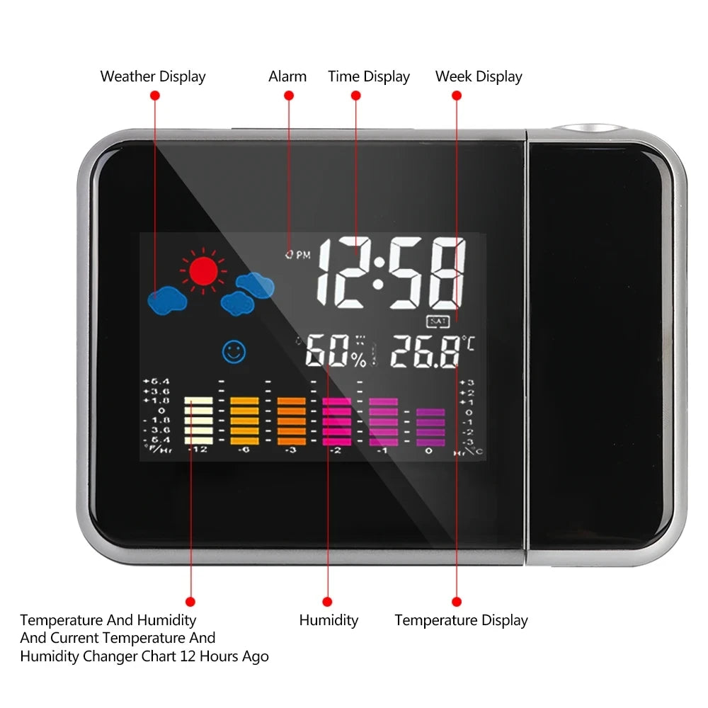 Color Screen Digital Projection Alarm Clock with Rotating Display - Smarsty