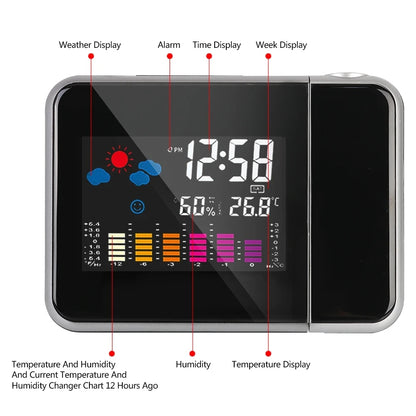 Color Screen Digital Projection Alarm Clock with Rotating Display - Smarsty