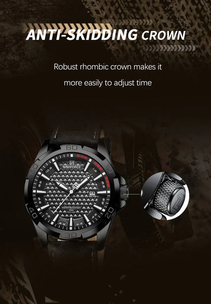 NAVIFORCE Men Fashion Waterproof Quartz Watch with Leather Strap - Smarsty