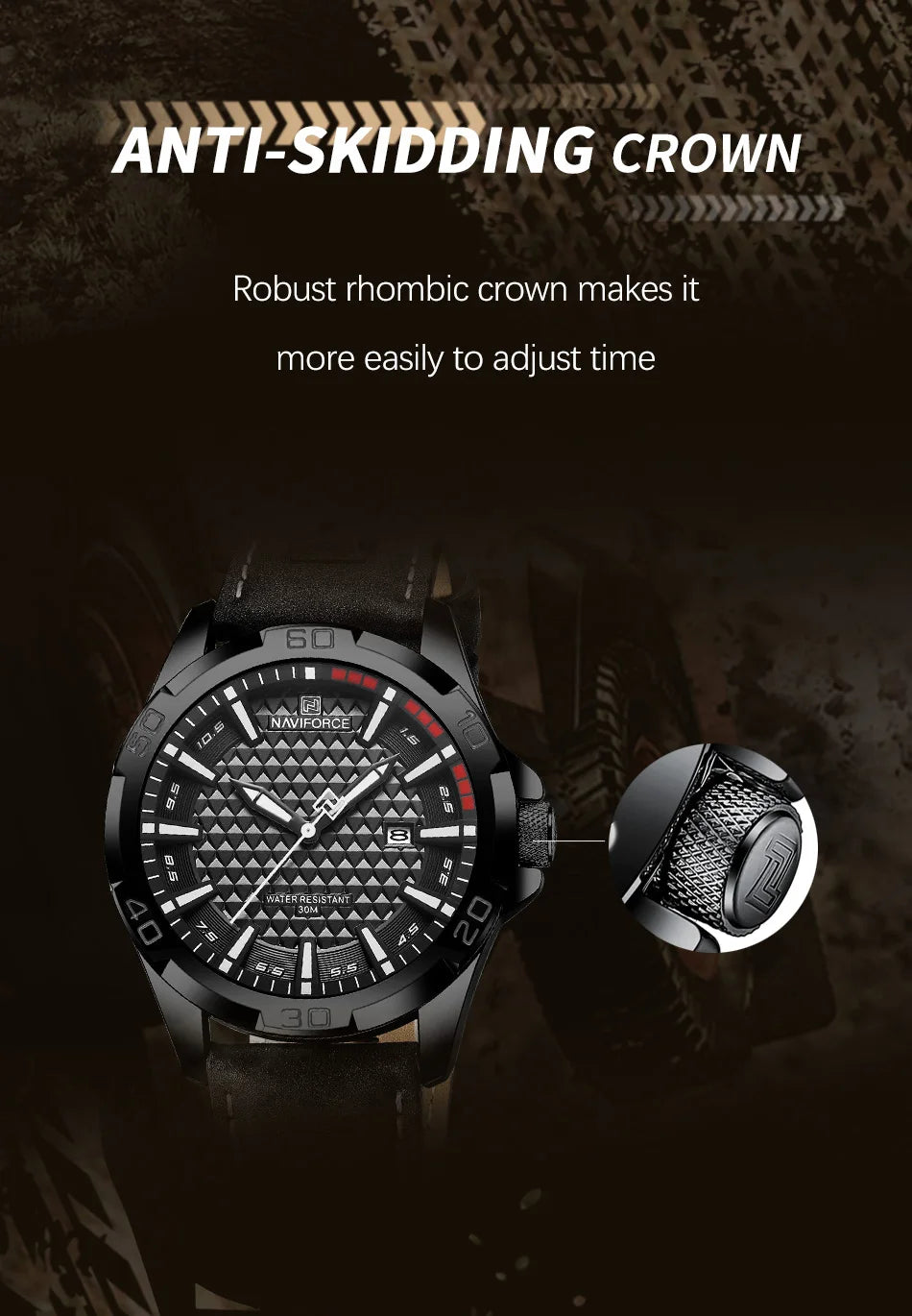 NAVIFORCE Men Fashion Waterproof Quartz Watch with Leather Strap - Smarsty